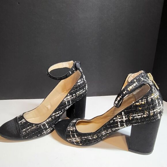 Unisa Black, White & Gold High Heeled Shoes - Picture 2 of 9